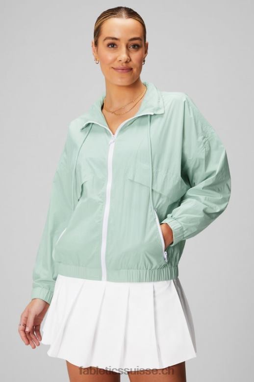 femmes veste de survêtement en nylon B0B6R2751 brouillard salin/blanc classique Fabletics