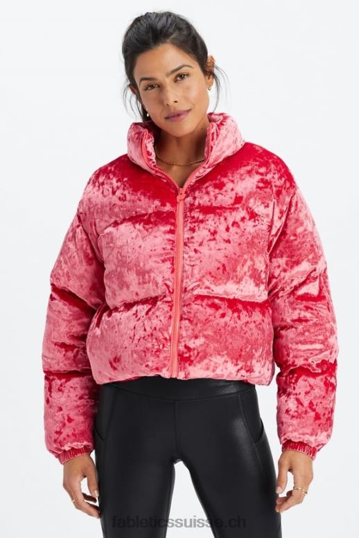 femmes veste matelassée courte en velours frappé wander B0B6R2786 rouge fraise Fabletics