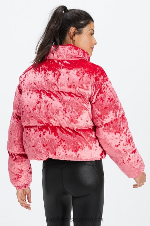 femmes veste matelassée courte en velours frappé wander B0B6R2786 rouge fraise Fabletics