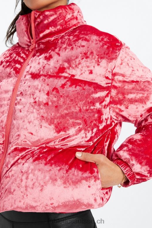 femmes veste matelassée courte en velours frappé wander B0B6R2786 rouge fraise Fabletics
