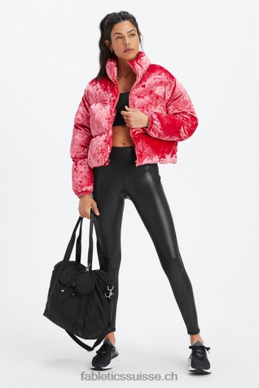 femmes veste matelassée courte en velours frappé wander B0B6R2786 rouge fraise Fabletics