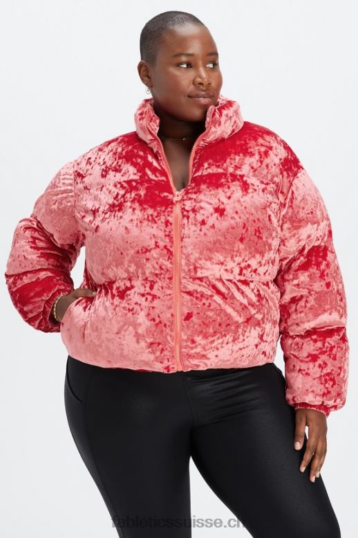 femmes veste matelassée courte en velours frappé wander B0B6R2787 rouge fraise Fabletics