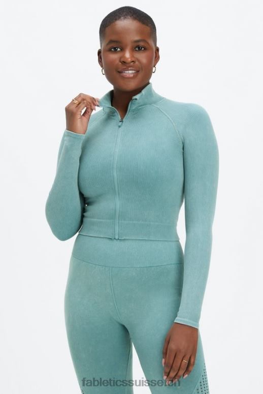 femmes zip intégral côtelé sans coutures B0B6R2769 vague arctique lavée Fabletics