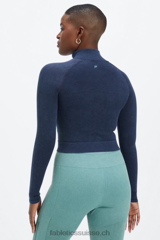 femmes zip intégral côtelé sans coutures B0B6R2770 bleu marine délavé Fabletics