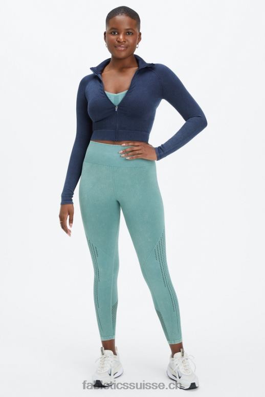 femmes zip intégral côtelé sans coutures B0B6R2770 bleu marine délavé Fabletics
