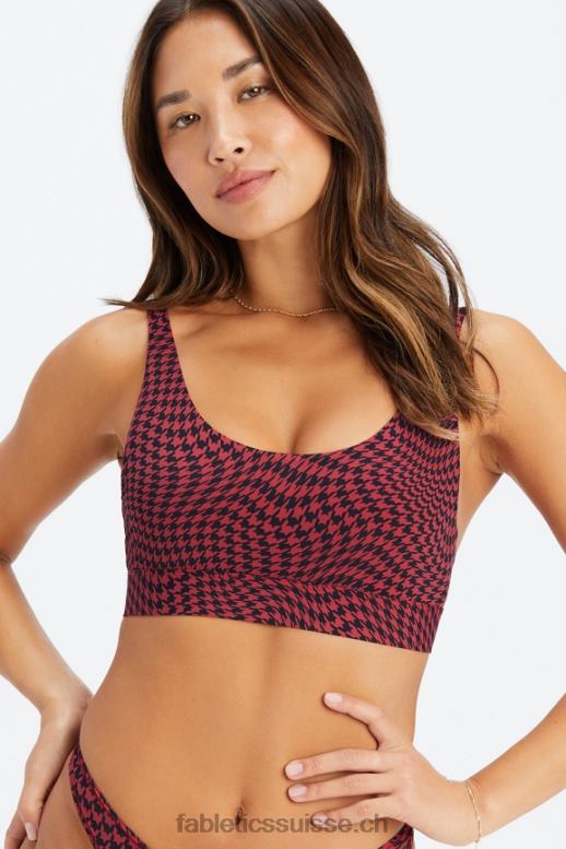 femmes bralette à encolure dégagée au toucher fin B0B6R1570 sergé torsadé/rouge foncé Fabletics