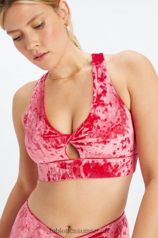 femmes brassière de sport torsadée en velours frappé oasis B0B6R1526 rouge fraise Fabletics