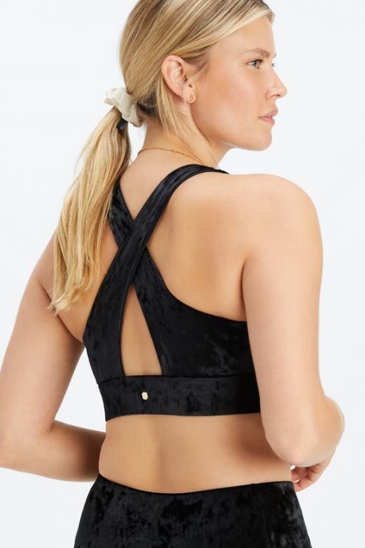 femmes brassière de sport torsadée en velours frappé oasis B0B6R1527 noir Fabletics