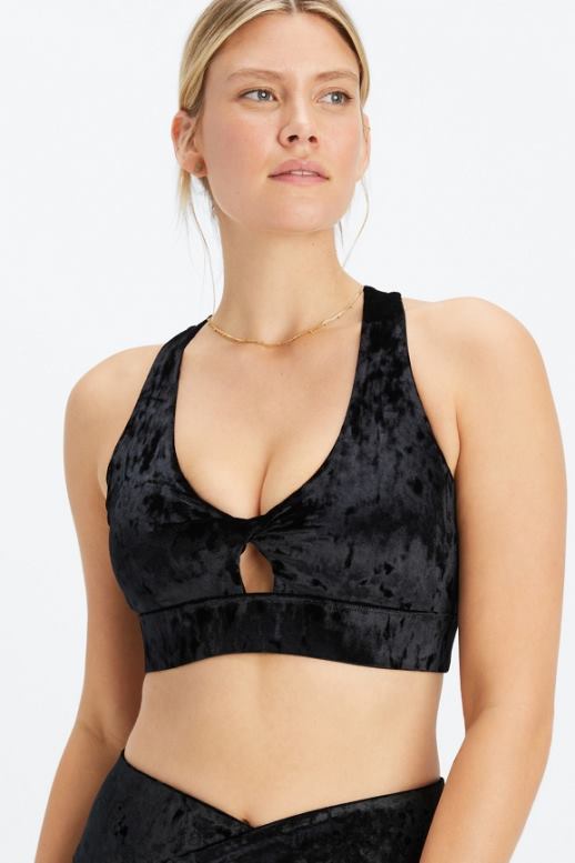 femmes brassière de sport torsadée en velours frappé oasis B0B6R1527 noir Fabletics
