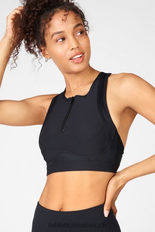 femmes soutien-gorge de sport à impact élevé avec fermeture éclair sur le devant B0B6R1427 noir Fabletics
