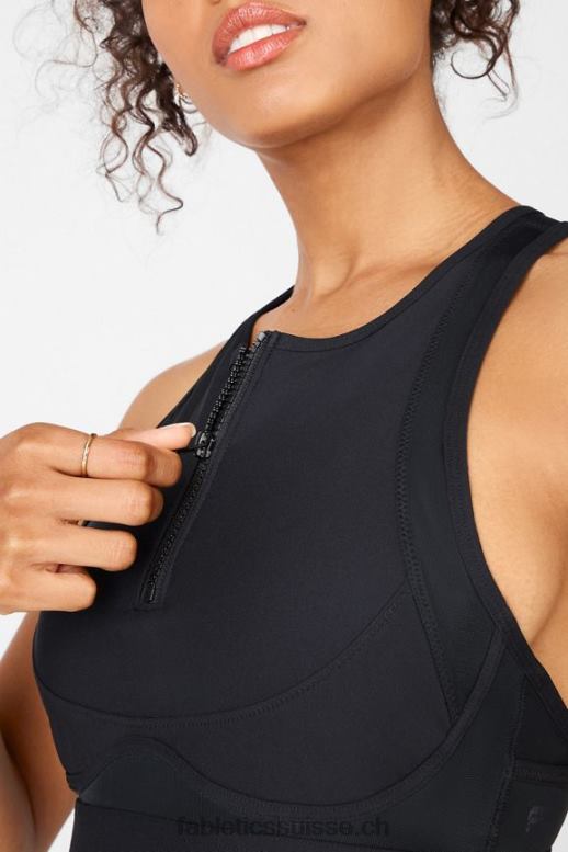 femmes soutien-gorge de sport à impact élevé avec fermeture éclair sur le devant B0B6R1427 noir Fabletics