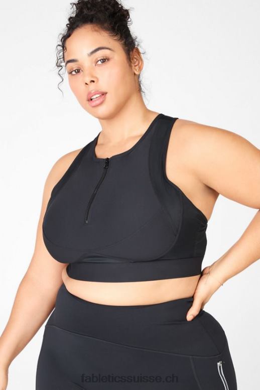 femmes soutien-gorge de sport à impact élevé avec fermeture éclair sur le devant B0B6R1428 noir Fabletics