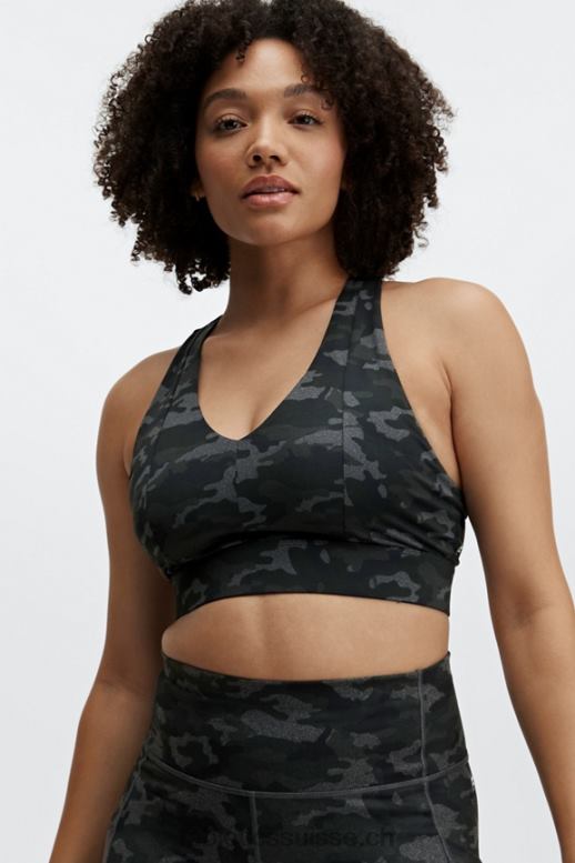 femmes brassière de sport midi à impact moyen on-the-go 130 B0B6R1835 camouflage anthracite/logo noir Fabletics