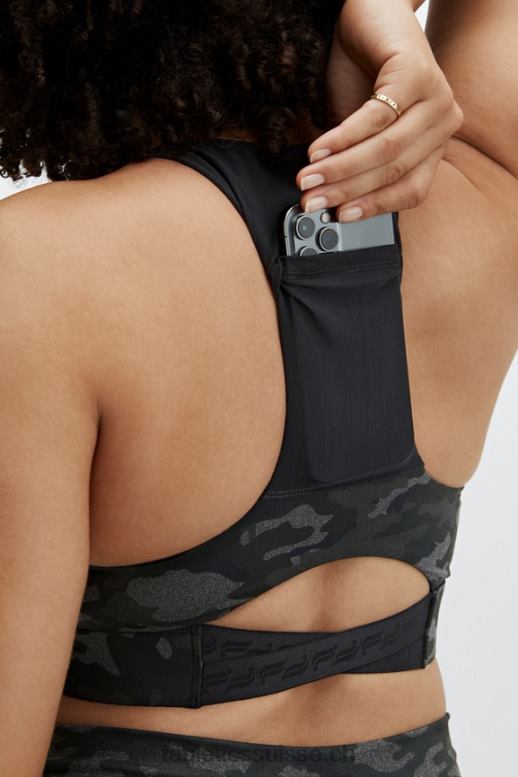 femmes brassière de sport midi à impact moyen on-the-go 130 B0B6R1835 camouflage anthracite/logo noir Fabletics
