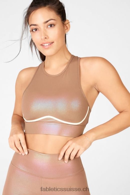 femmes soutien-gorge de sport brillant à impact moyen à dos croisé blare B0B6R1920 moka irisé/dune de sable Fabletics