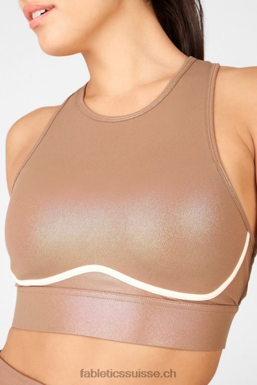 femmes soutien-gorge de sport brillant à impact moyen à dos croisé blare B0B6R1920 moka irisé/dune de sable Fabletics