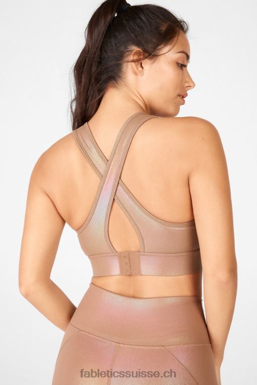femmes soutien-gorge de sport brillant à impact moyen à dos croisé blare B0B6R1920 moka irisé/dune de sable Fabletics