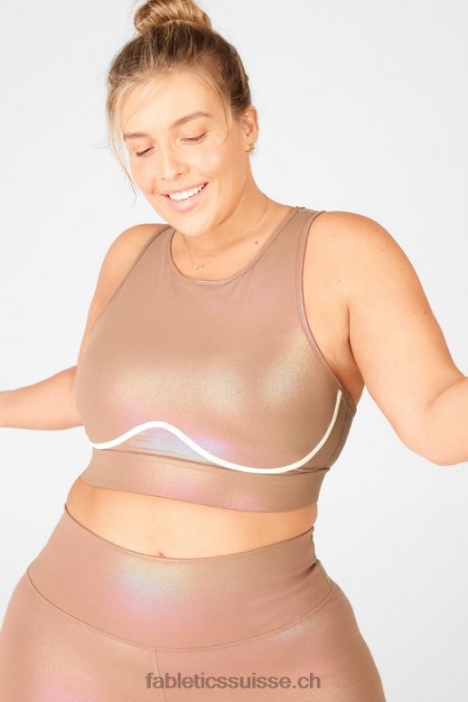 femmes soutien-gorge de sport brillant à impact moyen à dos croisé blare B0B6R1921 moka irisé/dune de sable Fabletics