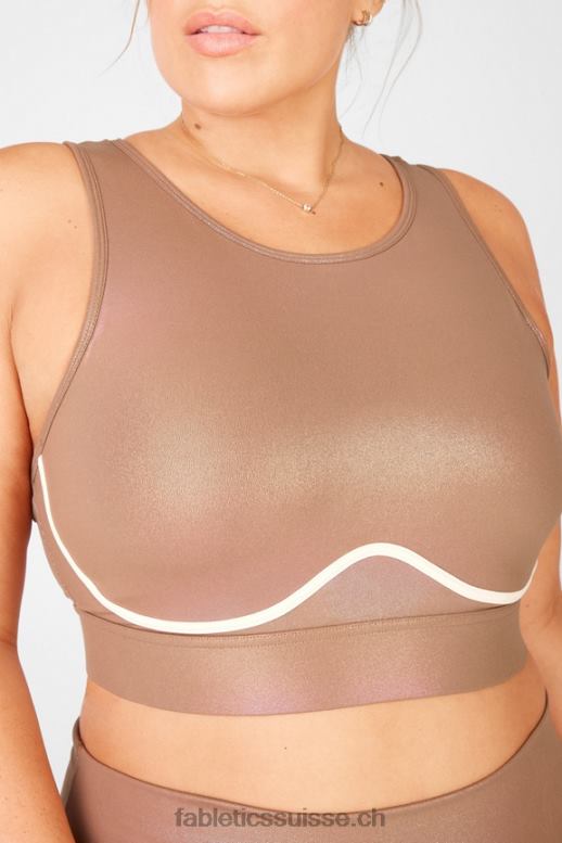 femmes soutien-gorge de sport brillant à impact moyen à dos croisé blare B0B6R1921 moka irisé/dune de sable Fabletics
