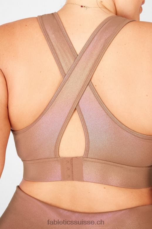 femmes soutien-gorge de sport brillant à impact moyen à dos croisé blare B0B6R1921 moka irisé/dune de sable Fabletics