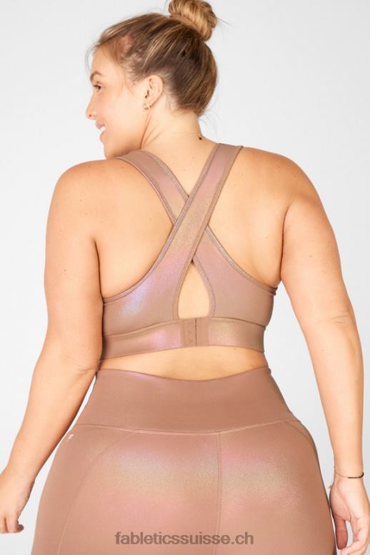 femmes soutien-gorge de sport brillant à impact moyen à dos croisé blare B0B6R1921 moka irisé/dune de sable Fabletics