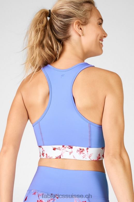 femmes soutien-gorge de sport clair mi-long à impact moyen B0B6R1935 bleu cristal/fleur blanche Fabletics