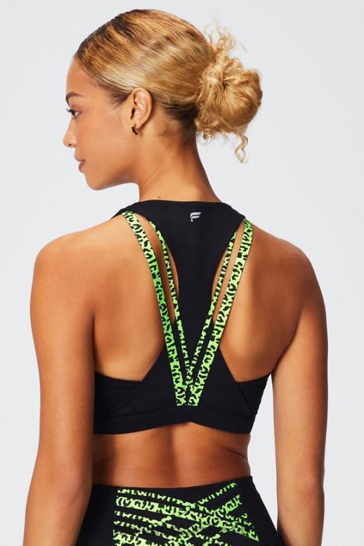 femmes soutien-gorge de sport à impact moyen boost 119 B0B6R1780 guépard ondulé noir/surligneur Fabletics