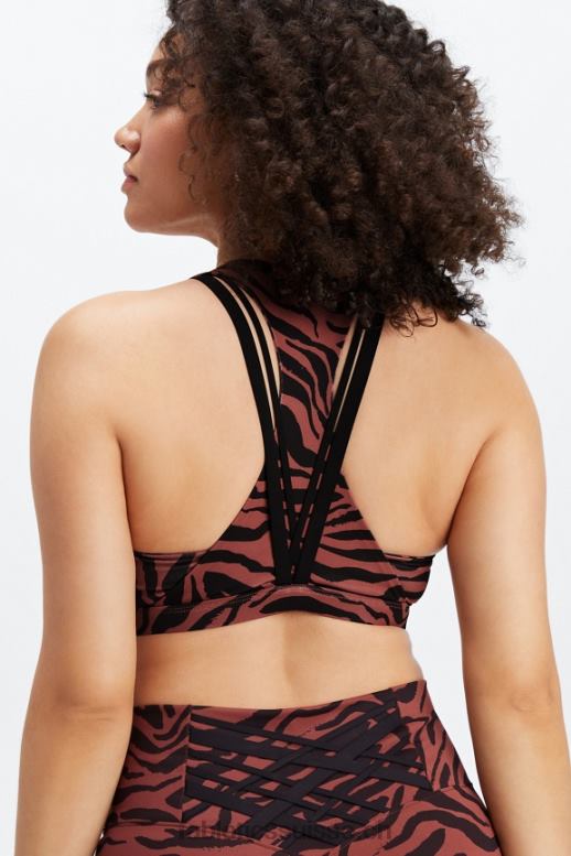 femmes soutien-gorge de sport à impact moyen boost 122 B0B6R1792 trait de zèbre acajou/noir Fabletics