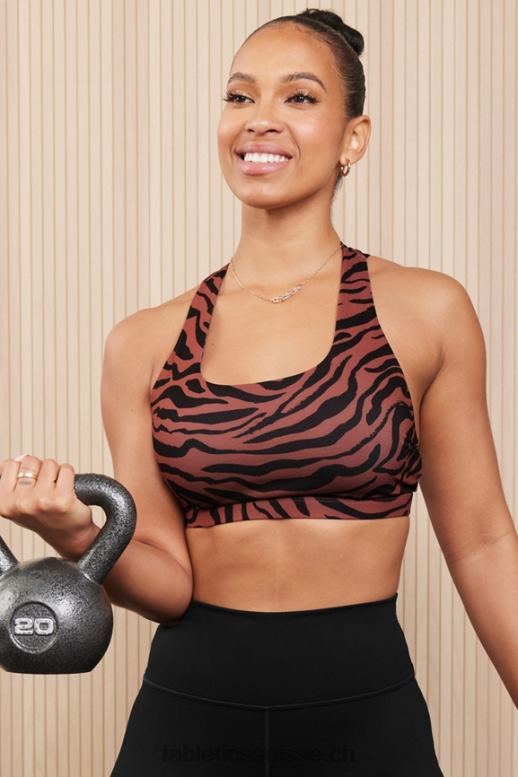 femmes soutien-gorge de sport à impact moyen boost 122 B0B6R1792 trait de zèbre acajou/noir Fabletics