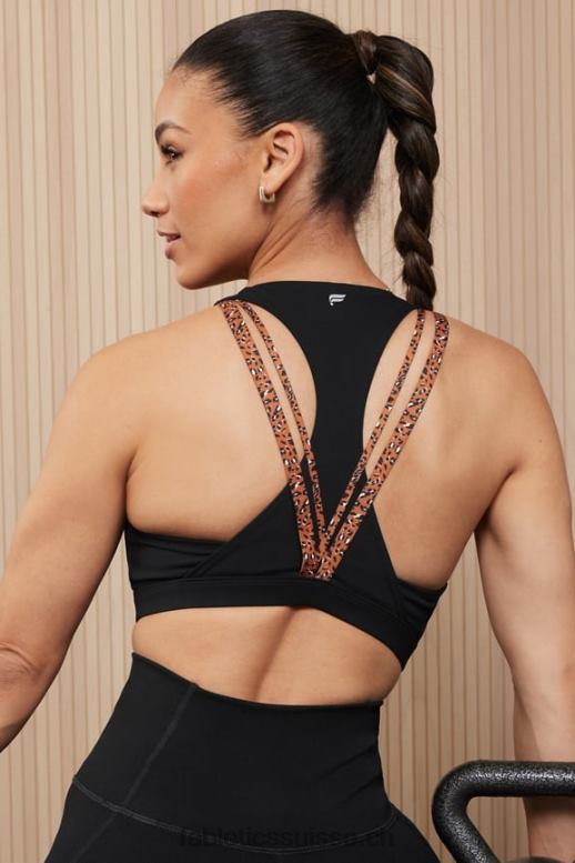 femmes soutien-gorge de sport à impact moyen boost 122 B0B6R1794 leo ondulé noir/ocre brûlé Fabletics