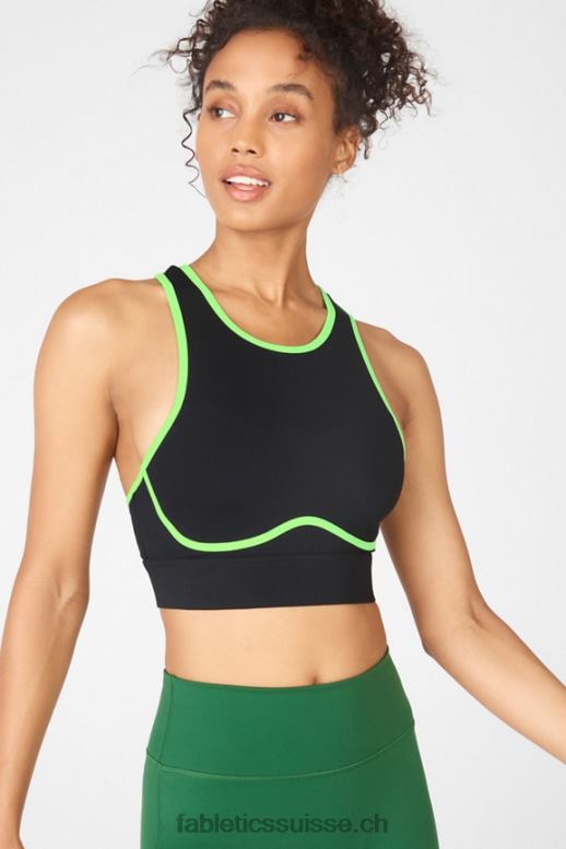 femmes soutien-gorge de sport à impact moyen à dos croisé blare B0B6R1884 twist noir/citron vert Fabletics