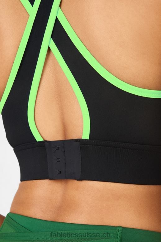 femmes soutien-gorge de sport à impact moyen à dos croisé blare B0B6R1884 twist noir/citron vert Fabletics