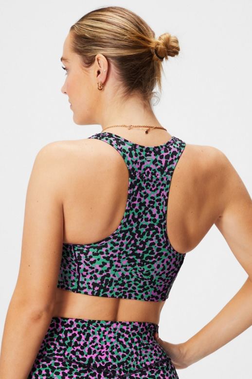 femmes soutien-gorge de sport à impact moyen en déplacement 112 B0B6R1740 taches de safari vert herbe/noir Fabletics