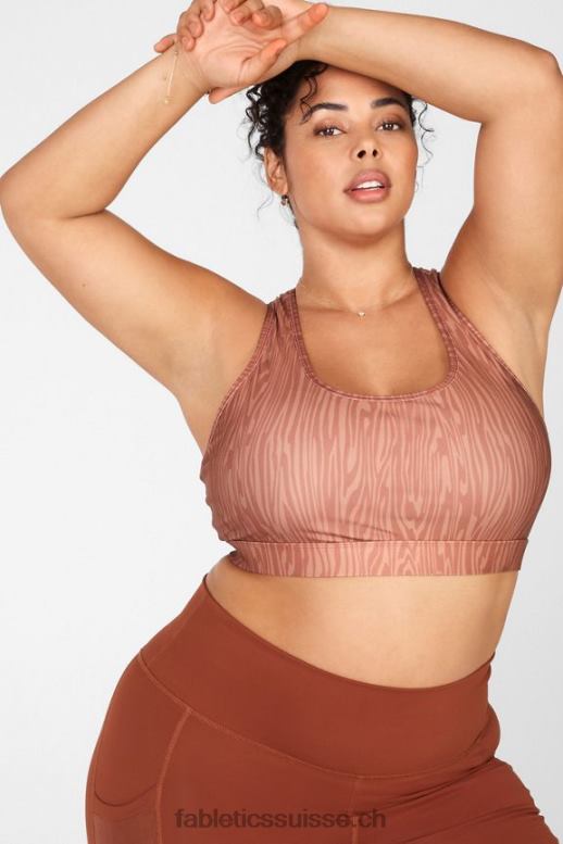 femmes soutien-gorge de sport à impact moyen imprimé sauge B0B6R1919 grain de bois Fabletics