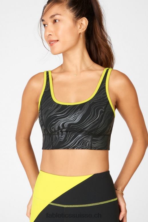 femmes soutien-gorge de sport à impact moyen prue B0B6R1939 noir petit marbré/zeste Fabletics