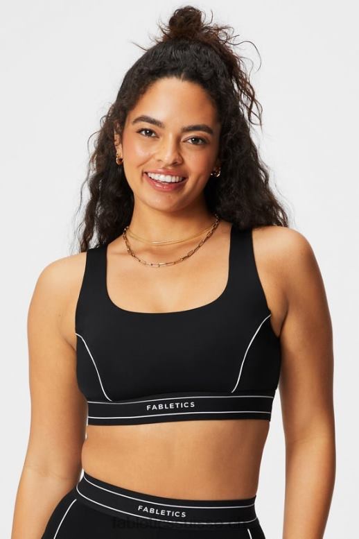 femmes soutien-gorge de sport passepoilé impact moyen B0B6R1816 logo noir/blanc classique Fabletics