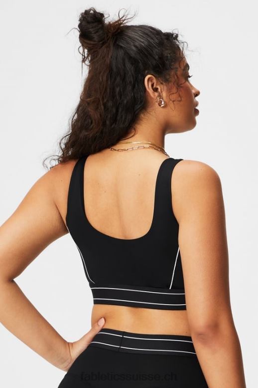 femmes soutien-gorge de sport passepoilé impact moyen B0B6R1816 logo noir/blanc classique Fabletics