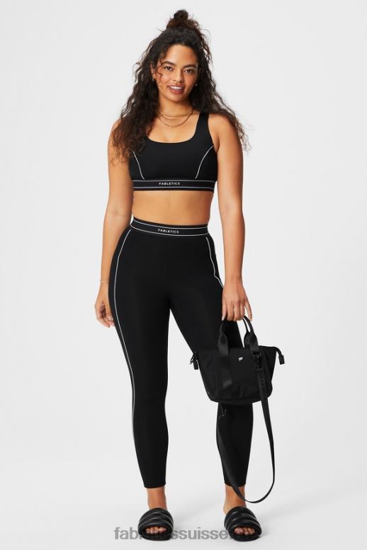 femmes soutien-gorge de sport passepoilé impact moyen B0B6R1816 logo noir/blanc classique Fabletics