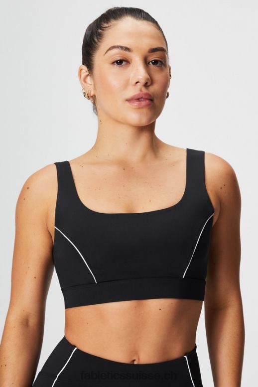 femmes soutien-gorge de sport passepoilé impact moyen B0B6R1844 noir/blanc classique Fabletics
