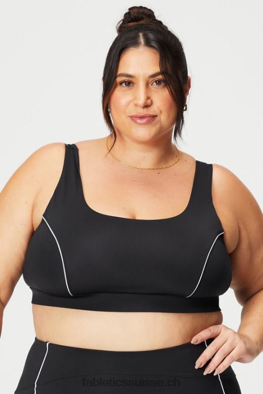 femmes soutien-gorge de sport passepoilé impact moyen B0B6R1845 noir/blanc classique Fabletics