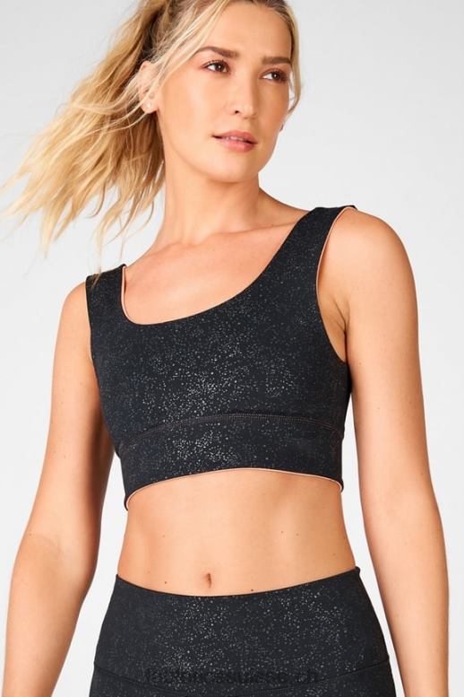 femmes soutien-gorge de sport réversible à impact moyen harlow B0B6R1876 paillettes noires claires / tarte sucrée Fabletics