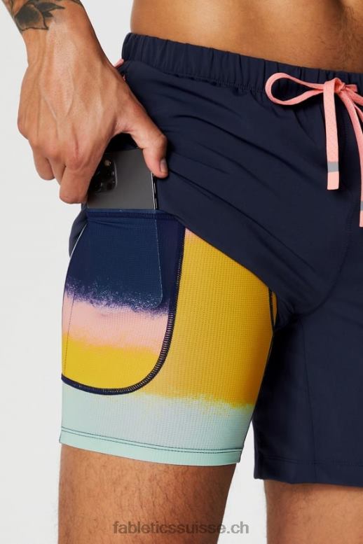 Hommes celui court (doublé) 140 B0B6R3175 bleu marine profond/multi spraydient Fabletics