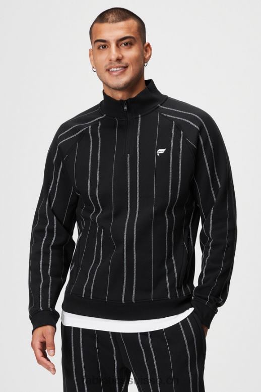 Hommes le go-to 1/4 zip 188 B0B6R3613 bande texturée noire Fabletics