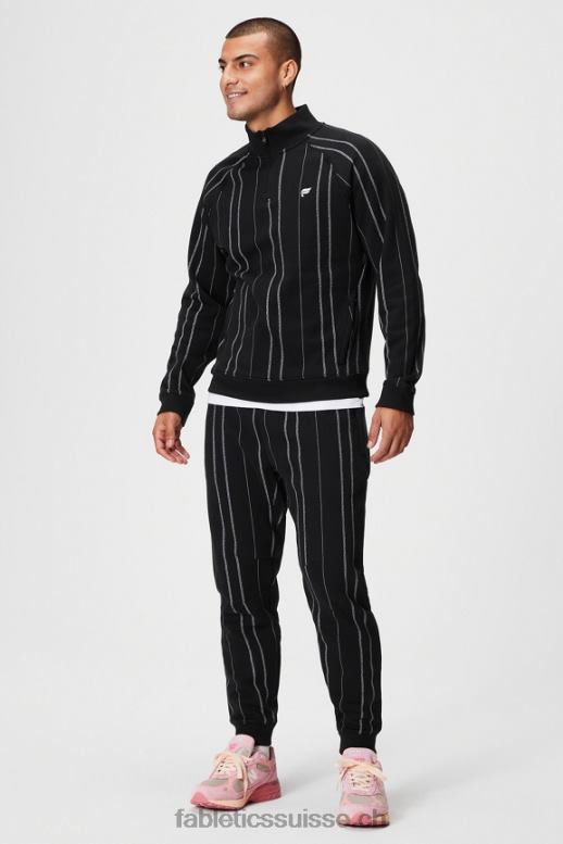 Hommes le go-to 1/4 zip 188 B0B6R3613 bande texturée noire Fabletics