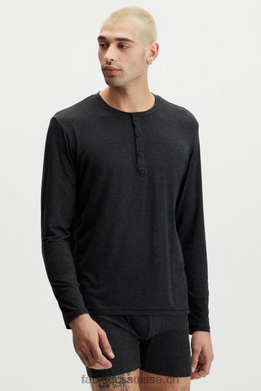 Hommes le henley en tricot restauré B0B6R3627 noir Fabletics