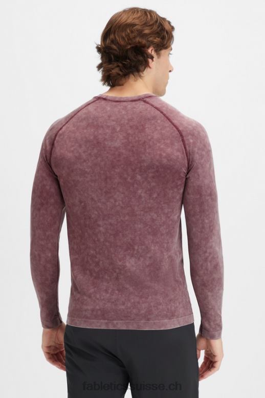 Hommes le t-shirt à manches longues de la journée d\'entraînement B0B6R3569 sang de boeuf lavé Fabletics