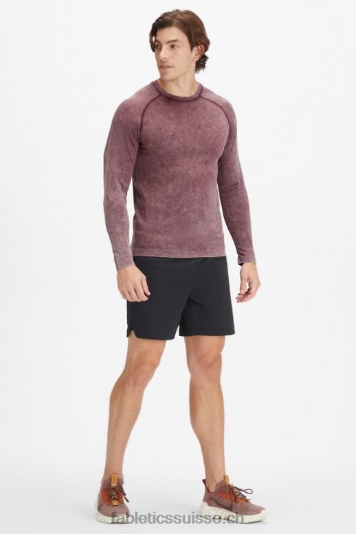 Hommes le t-shirt à manches longues de la journée d\'entraînement B0B6R3569 sang de boeuf lavé Fabletics