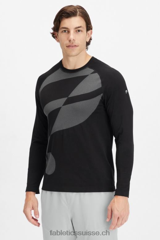 Hommes le t-shirt à manches longues de la journée d'entraînement B0B6R3573 noir abstrait f Fabletics