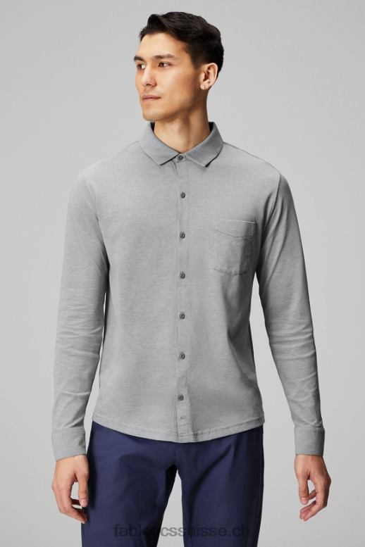 Hommes le tableau de bord à manches longues boutonné B0B6R3584 gris chiné classique Fabletics