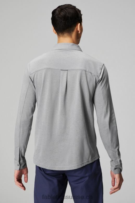 Hommes le tableau de bord à manches longues boutonné B0B6R3584 gris chiné classique Fabletics